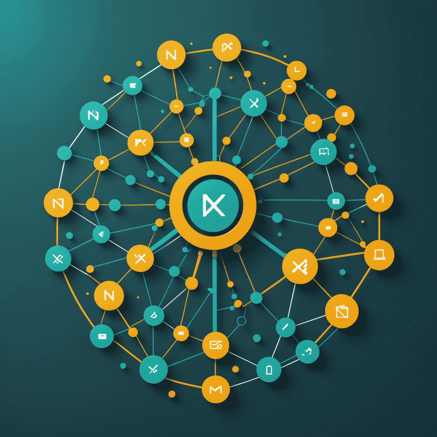 NexusPlan SA logo featuring a stylized nexus of connections in teal and yellow, symbolizing smart financial connections