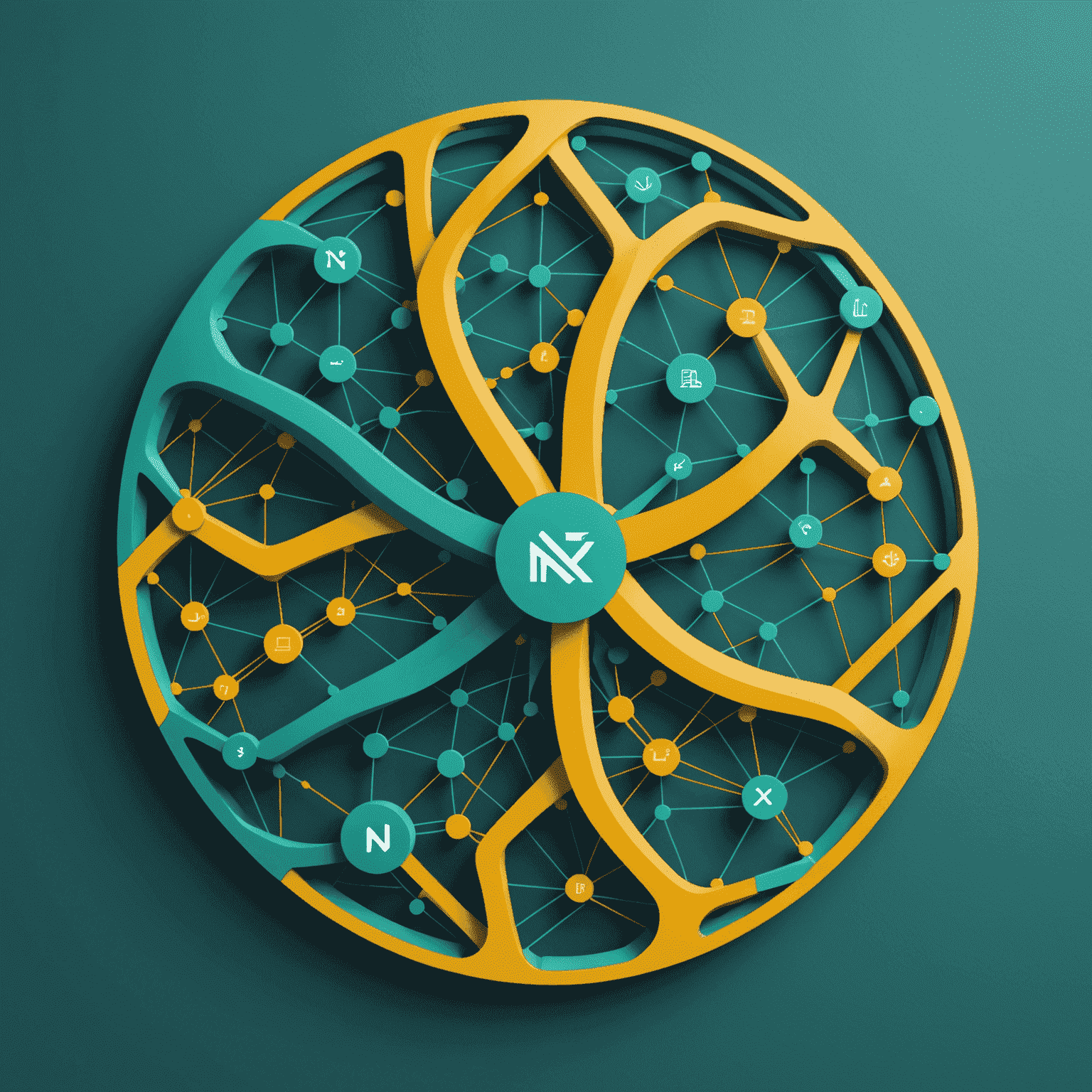 NexusPlan SA logo featuring a stylized nexus of connections in teal and yellow, symbolizing smart financial connections