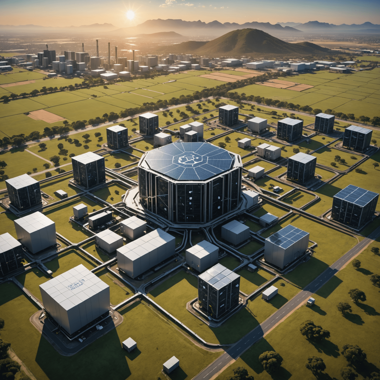 A visual representation of blockchain technology connecting various resource management systems across South African industries